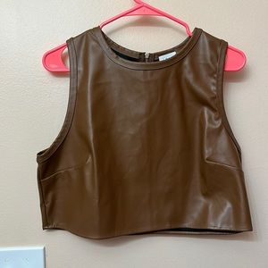 Faux Leather Brown Crop Tank - Zipper Back - Size L
